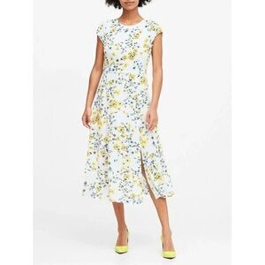 Banana Republic NWT ecovero mid floral dress white with blue yellow print